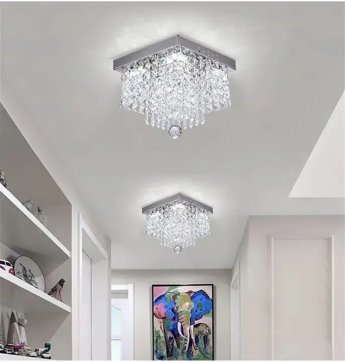 LED Crystal Ceiling Light Aisle Crystal Ceiling Lamp Luxury Porch Balcony Flower Lamp For Living Room Bedroom Kitchen Decoration