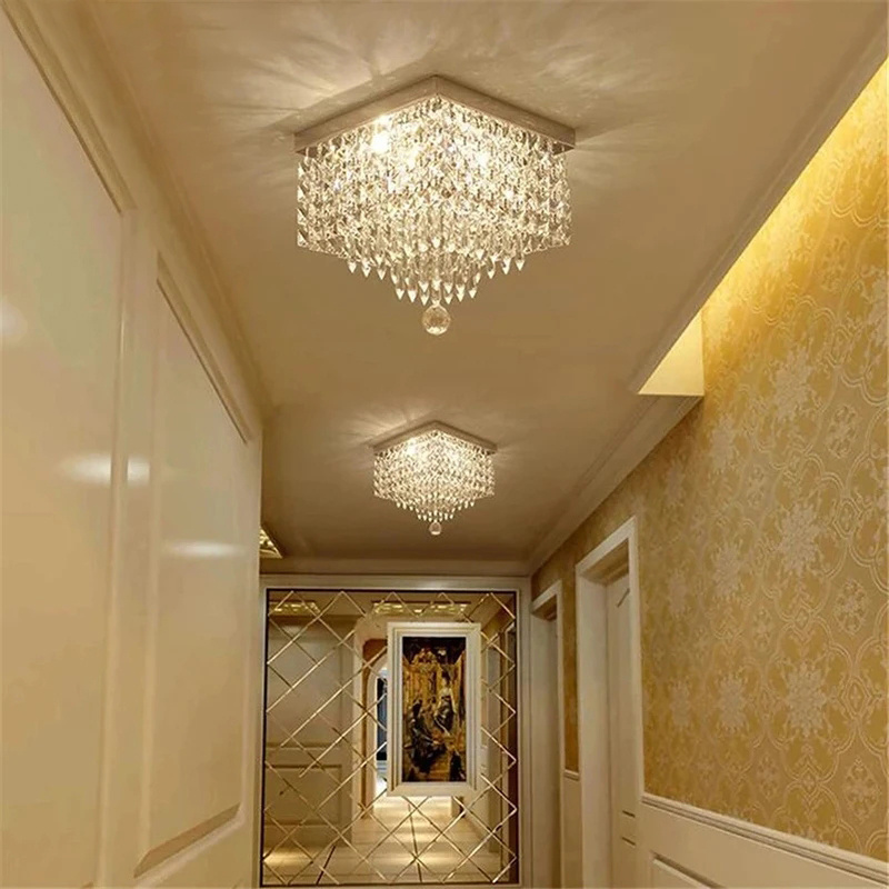 LED Crystal Ceiling Light Aisle Crystal Ceiling Lamp Luxury Porch Balcony Flower Lamp For Living Room Bedroom Kitchen Decoration