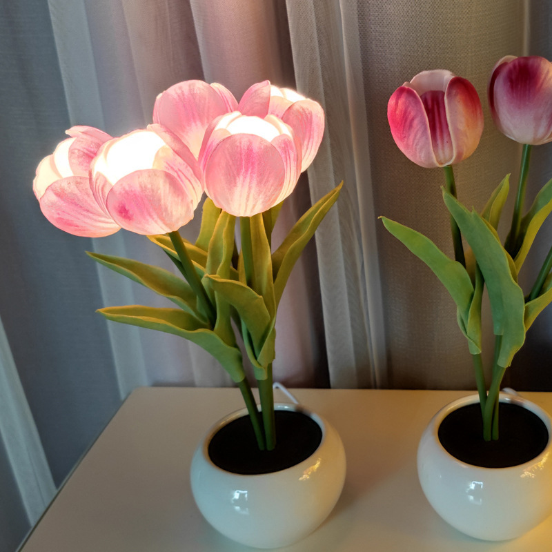 LED tulip lamp interior decoration table led simulation tulip flowerpot lamp atmosphere night lamp gift potted plant light