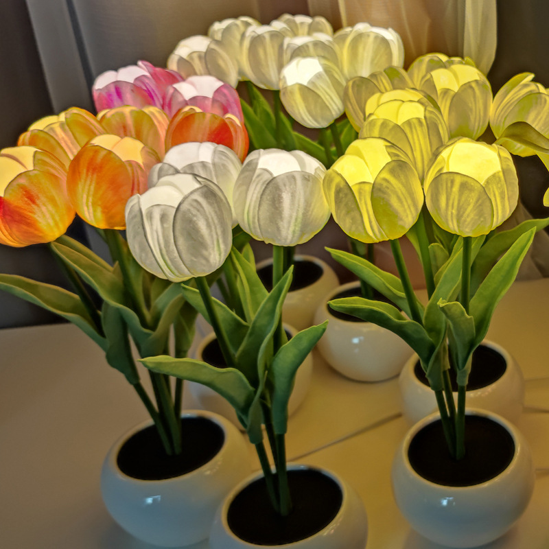 LED tulip lamp interior decoration table led simulation tulip flowerpot lamp atmosphere night lamp gift potted plant light