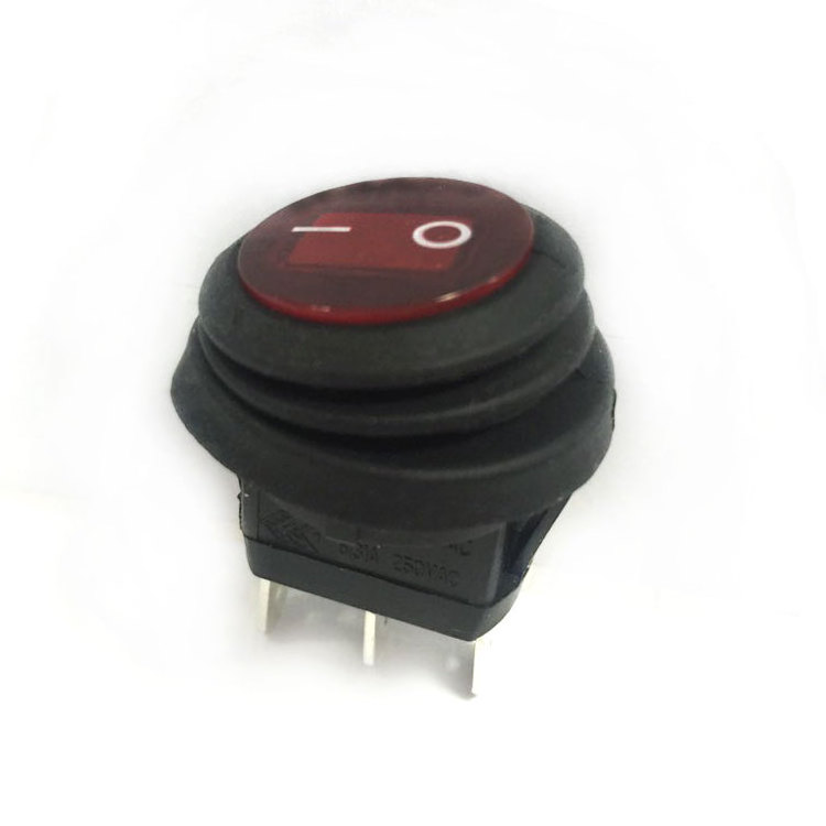 spst on off led illuminated 12v 3 pin waterproof boot IP65 6a 250vac t85 ce panel 20.2mm round rocker switch