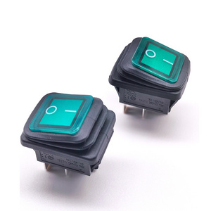 Rocker Switch 28x22 mm CE 16A 250V T85 DPST Illuminated Waterproof Green On Off Rocker Switch