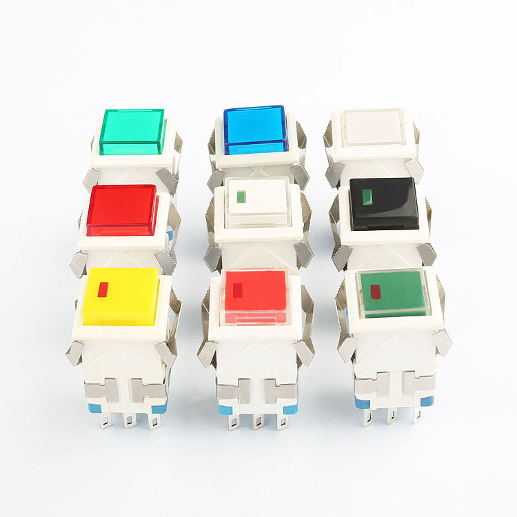 17mm Square Push Button Switch 3a 250vac 1 pole 2 pole latched momentary led light quality plastic push button switch