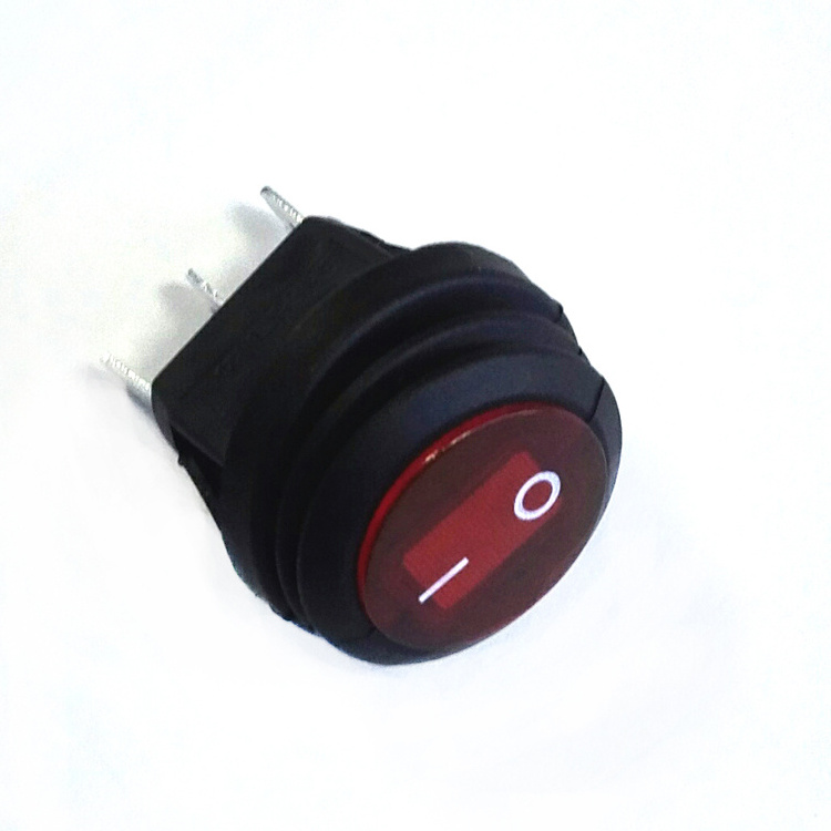 spst on off led illuminated 12v 3 pin waterproof boot IP65 6a 250vac t85 ce panel 20.2mm round rocker switch