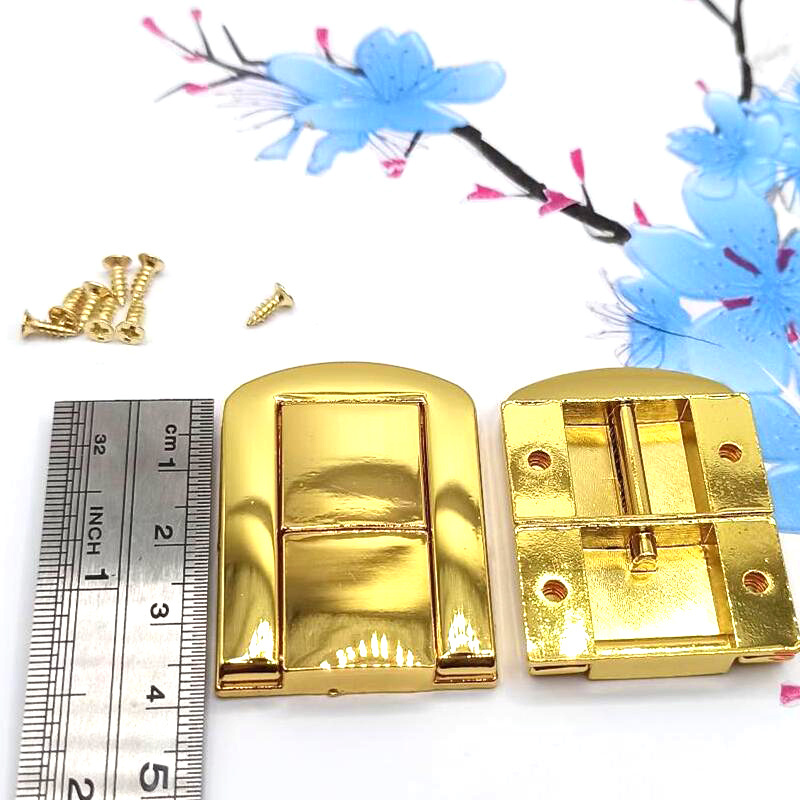 gold color middle size metal U shape wooden jewelry box catch lock latch wholesale