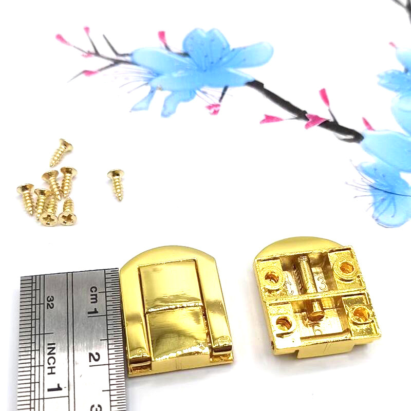 gold color middle size metal U shape wooden jewelry box catch lock latch wholesale