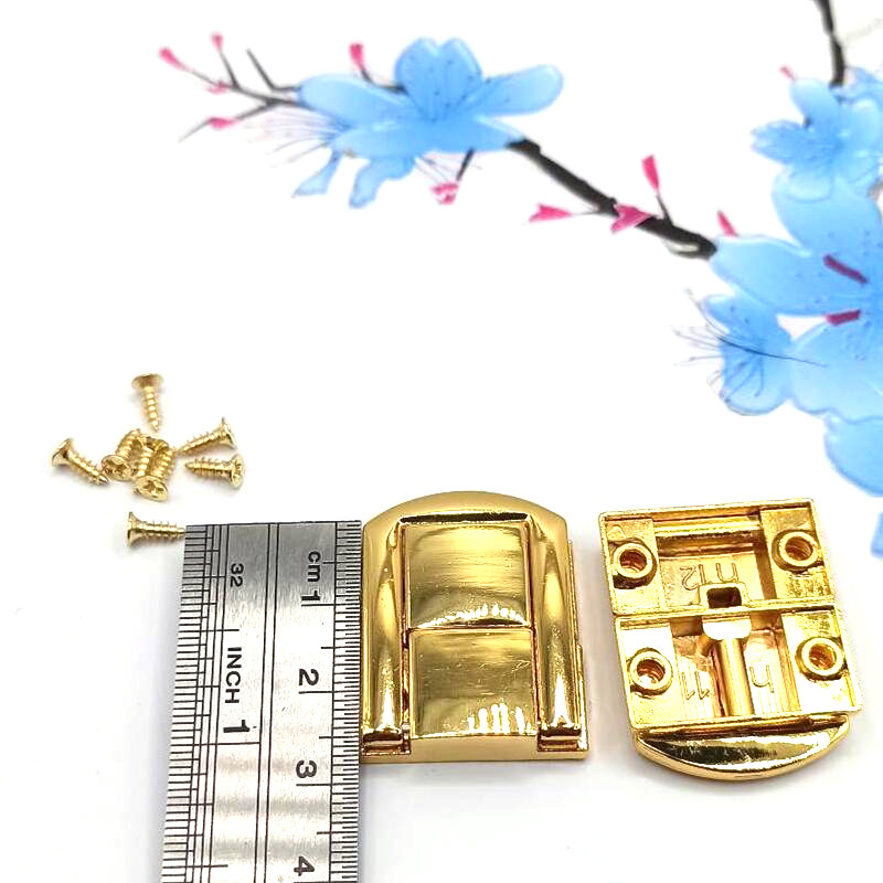 gold color middle size metal U shape wooden jewelry box catch lock latch wholesale