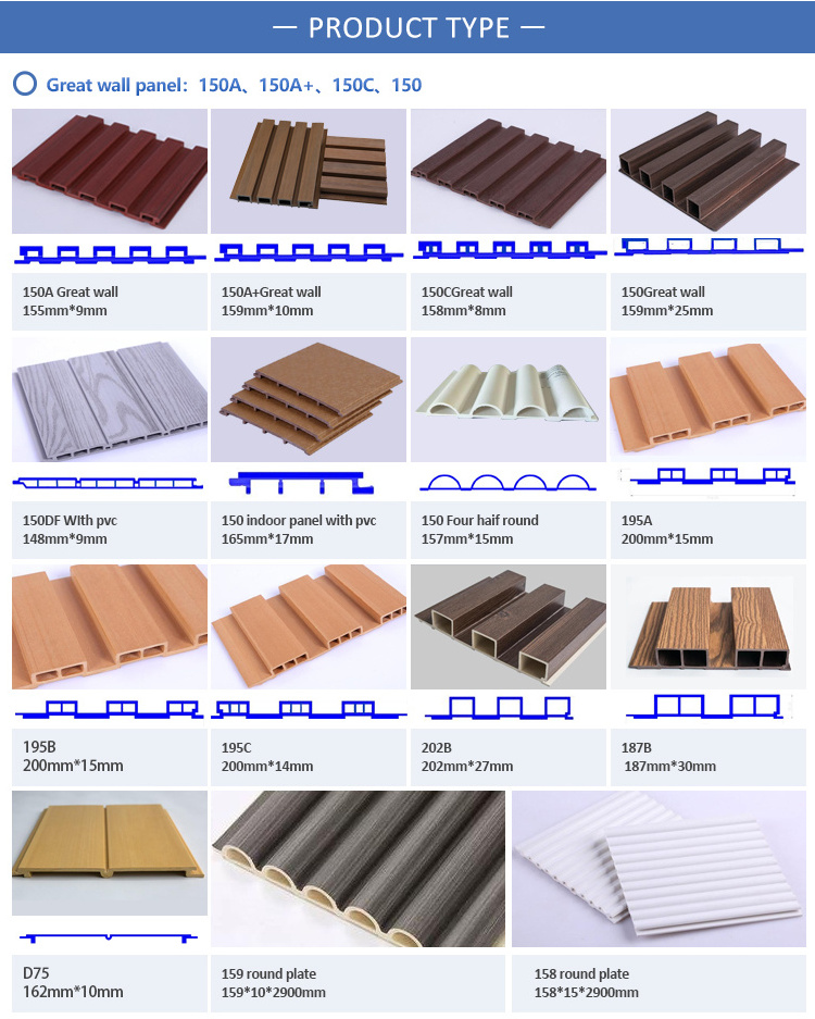 Wooden grain pvc wpc wall panels designs for decor fluted wall panel wood plastic composite wpc flute