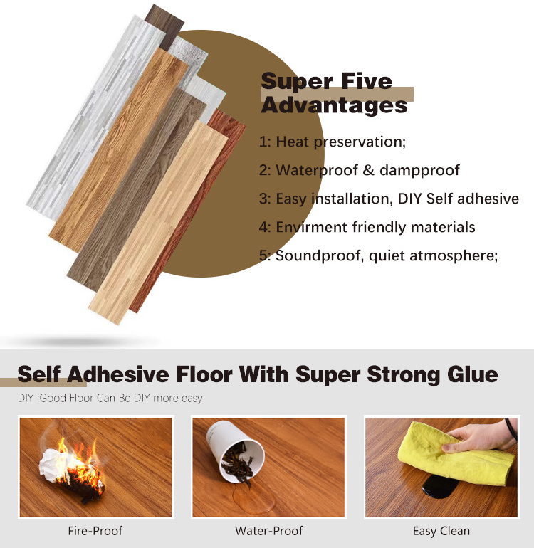 Plastic flooring self adhesive lvt flooring planks customized waterproof fireproof strong glue down laminated flooring