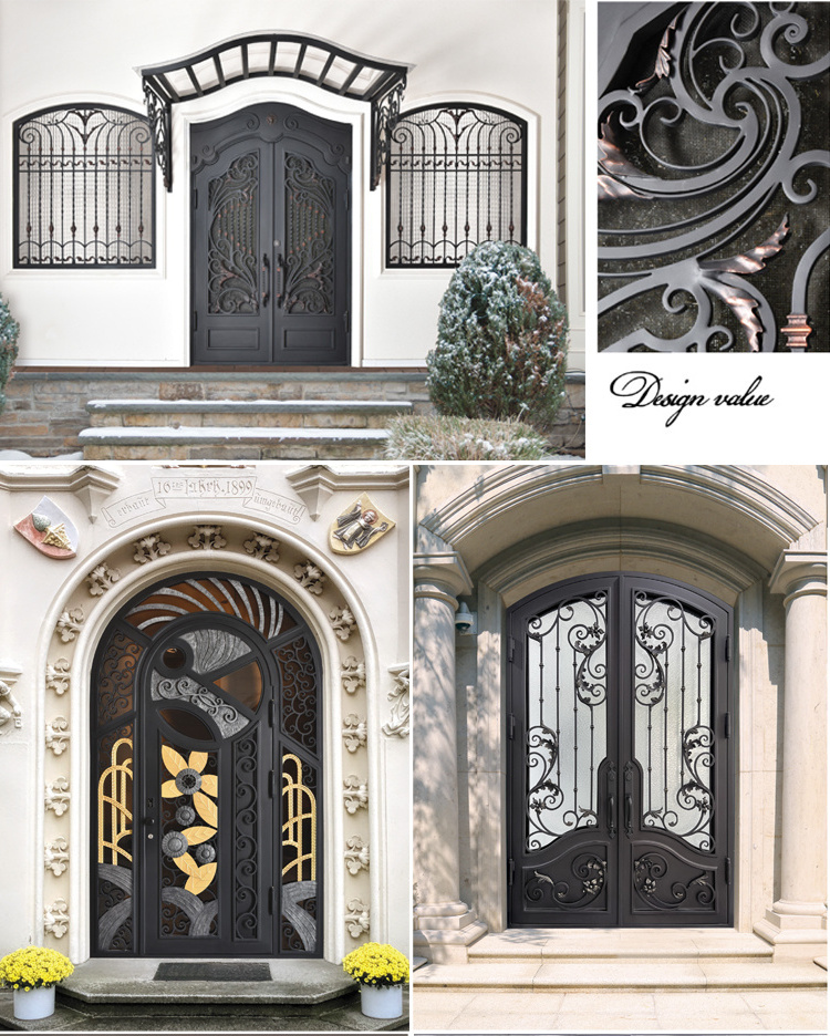 Wrought iron glass door inserts modern double front entry wrought iron door