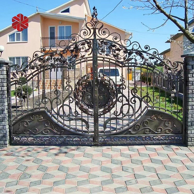 Garden gate door high quality designs picket fence metal wrought iron fence panels and gate