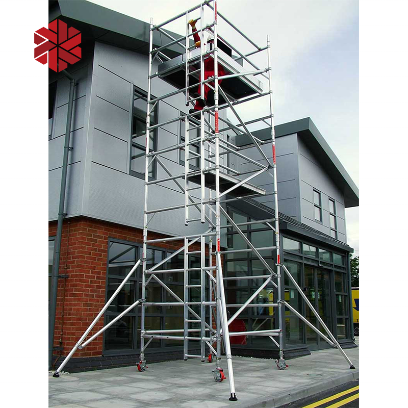 Aluminum Mobile Scaffolding with ladder outrigger and platform Work Height of 10.2m