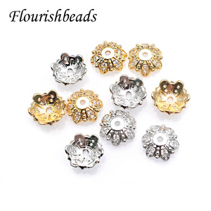 18k Gold Plated Copper Hollow Flower Spacer End Beads For Jewelry Making Findings