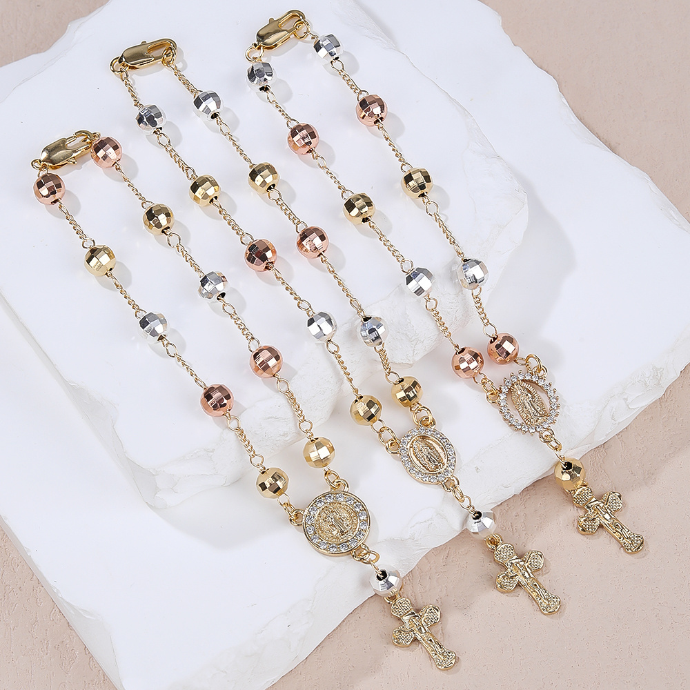 Religious bracelet fashion catholic handmade bead cross rosary bracelet sublimation rosary bracelet