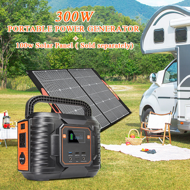 Portable Solar Power Generator 318Wh Powerstation 300W  Battery Generator with Solar Panel for Camping