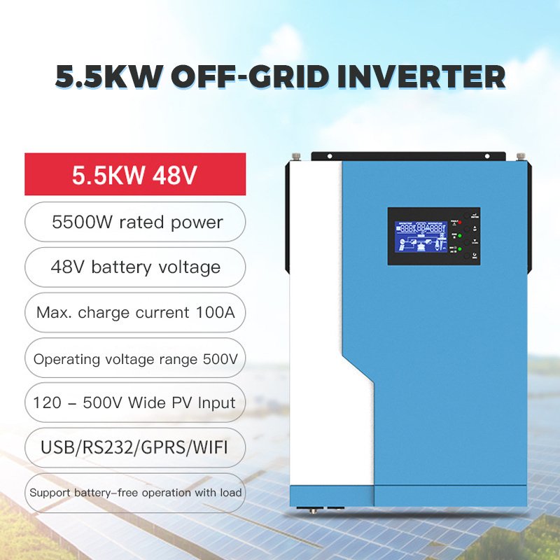 In Stock 3.5KW 5.5KW 220VAC Off Grid Hybrid Solar Inverter 100A MPPT Solar Charge Controller can Work without Battery WIFI Monit