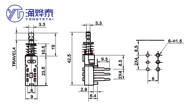 YYT Push A03-03 key PS42F42 power switch no lock 6PIN 2X3 feet