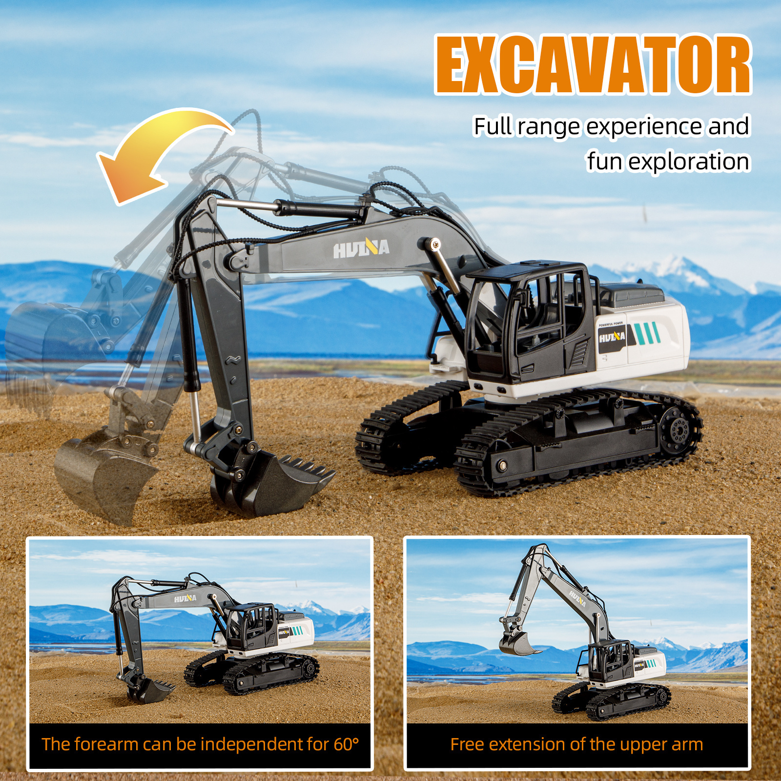 HUINA 1559 2 In 1 Remote Control Excavator & Dump Truck 2.4GHz 1/24 Scale 9 Channel Semi-Alloy RC Truck Car