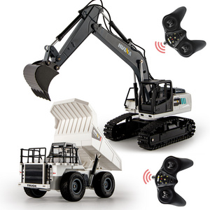 HUINA 1559 2 In 1 Remote Control Excavator & Dump Truck 2.4GHz 1/24 Scale 9 Channel Semi-Alloy RC Truck Car