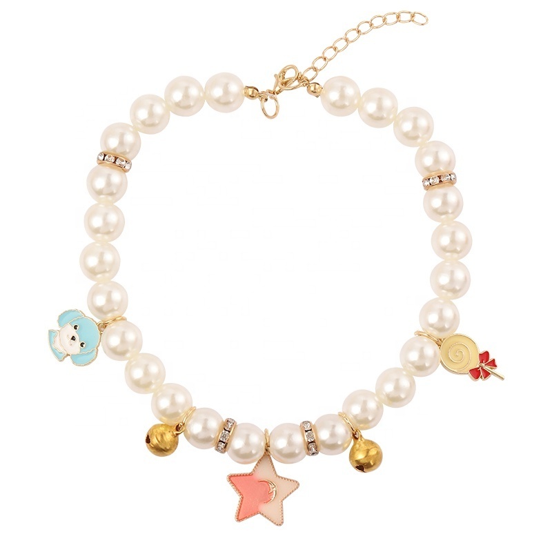 Pet Accessories Cute Pet Kitten Jewelry With Bells Cat Necklace Dog Collar Pearl Necklace