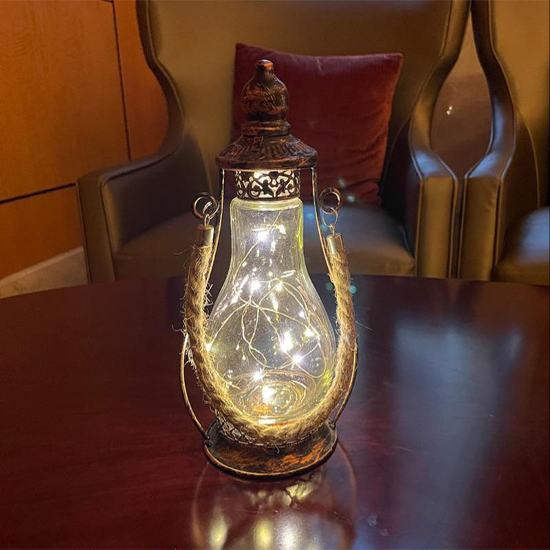 Hand-held retro oil lamp iron LED lantern handicrafts creative household items for Powered Decorative Outdoor Camping Lantern