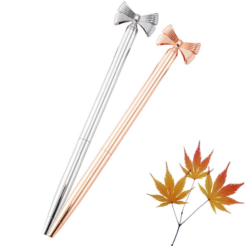 New Design Gold Color Slim Ball Pen Stainless Steel Material Hot Sale Twist Pen for Office Gift Bow Pen