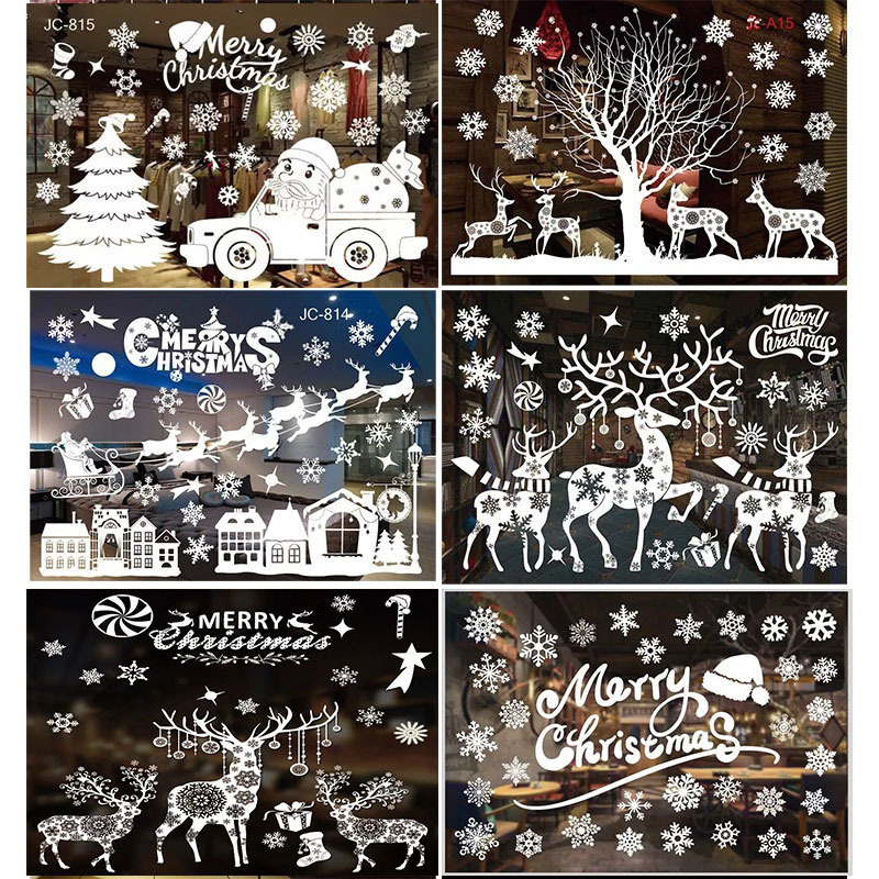 2023 Happy Christmas sticker Die Cut Customized Snowflakes PVC Static Cling  Display Window sticker christmas decorations