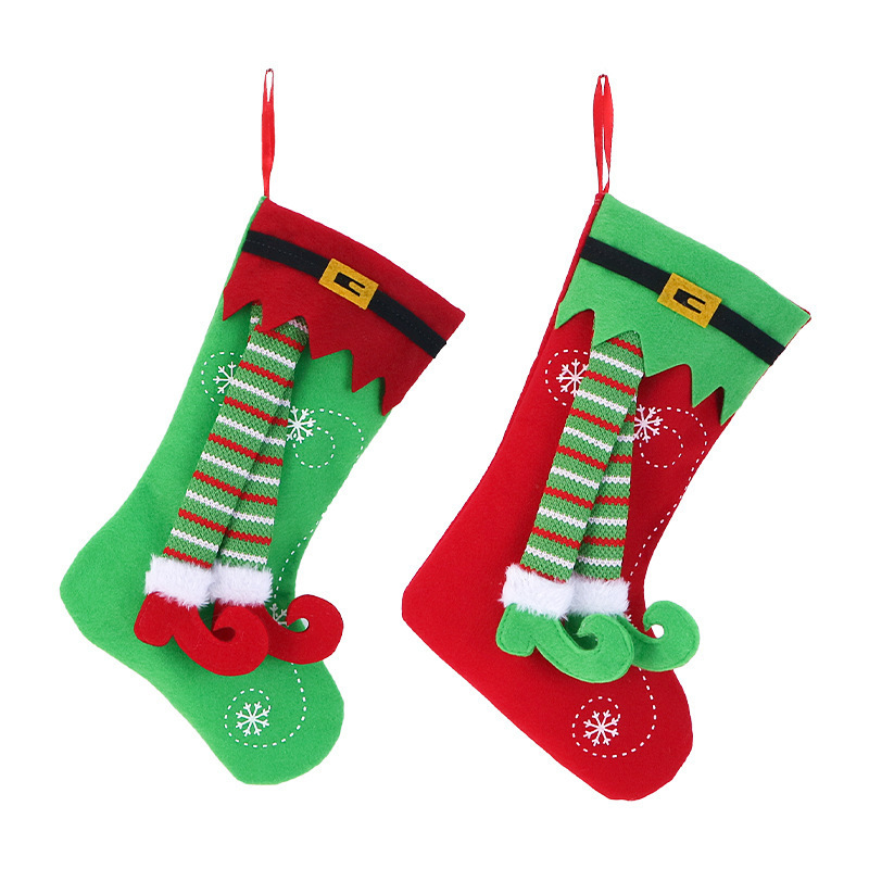 Red Green Personalized Wholesale  Elf legs Christmas Stockings High Quality Plush Bag Embroidery Traditional