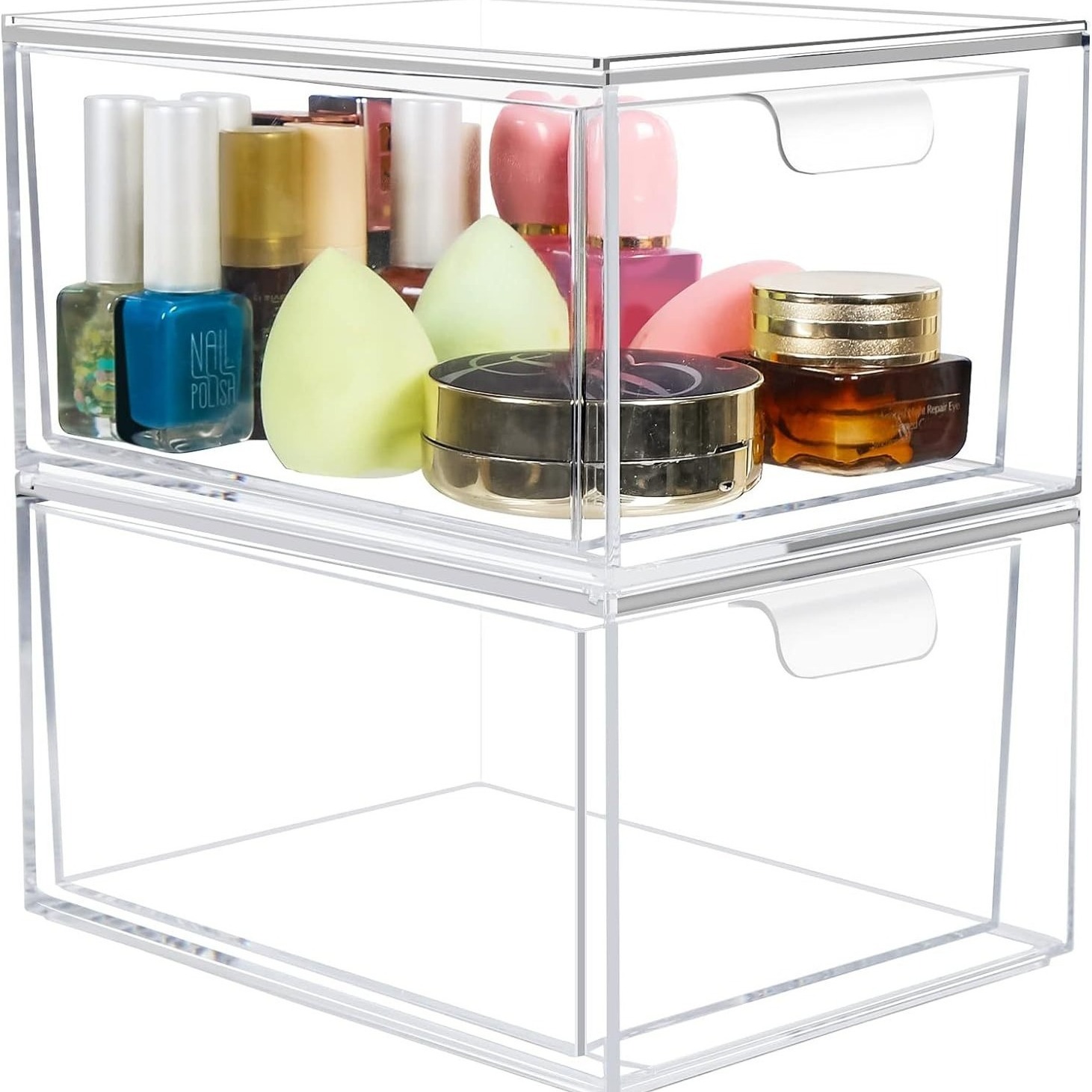 Stackable Makeup Organizer with Drawers Acrylic Storage Bin for Vanity Kitchen Cabinets Bathroom Pantry Organization and Storage