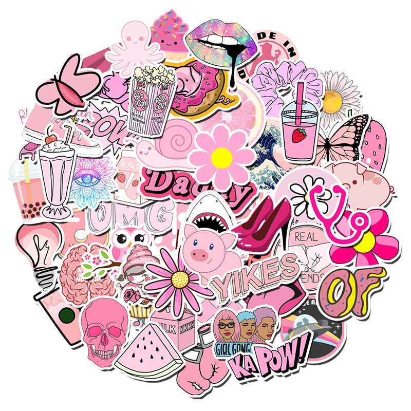 50pcs/lot pink Stationery Stickers Cartoon Cat Diary Planner Decorative wall Sticker Scrapbooking Journal DIY sticker label