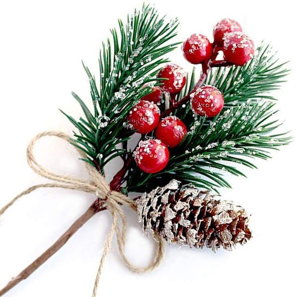 18 cm Christmas tree Ornaments Cuttings pine needle flower  holiday decoration simulation plant red fruit berry branch