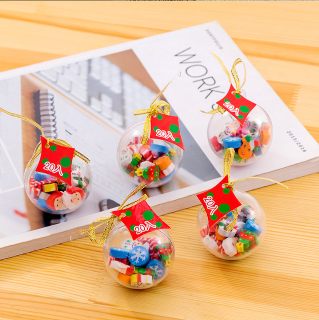 Creative Christmas Ball Erasers Snowman kids Cute Cartoon Christmas gift ball Kawaii Stationery Supplies Christmas mini erasers