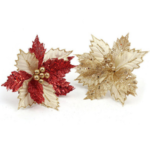 China yiwu 22cm gold Christmas flowers Christmas decorations flowers Christmas tree decorations pendants