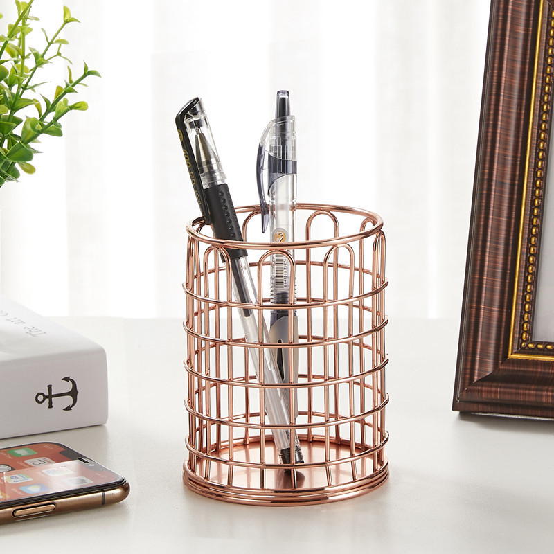 Pen Holder for Desk Office&Home Organizer Supplies for Make Up Brush stand Holder Rose Gold Metal Wire Pencil Cup Holders OEM