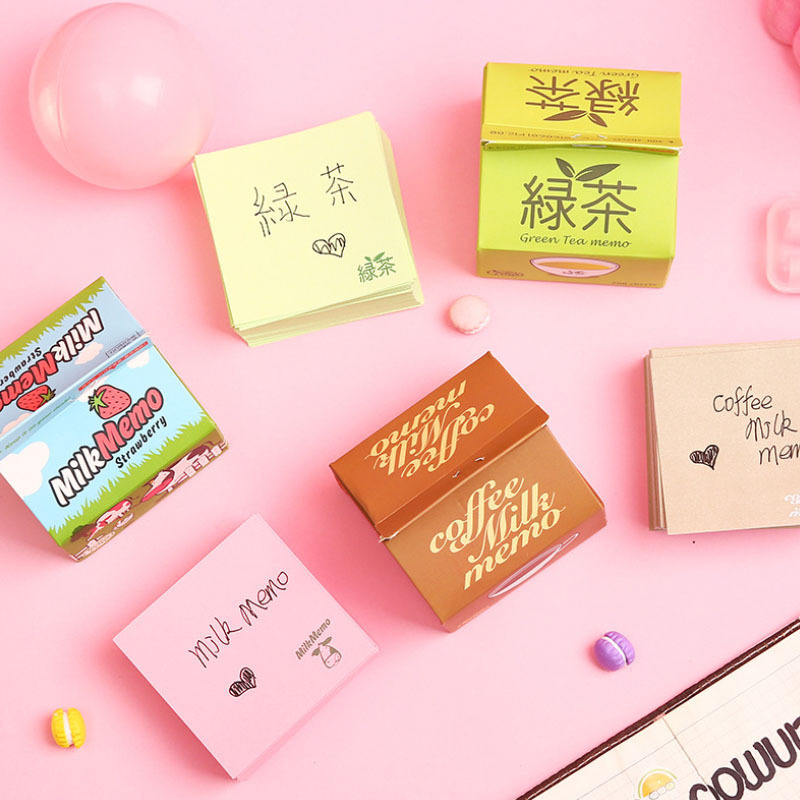 2020 Stationery Milk Box Carton Sticky Note Compact Extract Portable Milk Coffee Memo Creative Note Paper