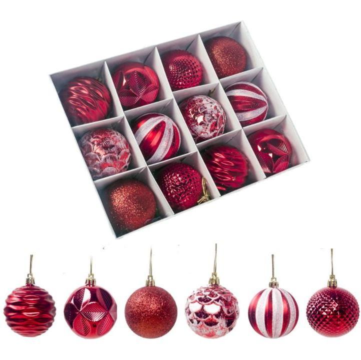 Christmas decoration supplies 6cm 12pcs/ Gift Box Plastic Baubles/Ball red white gold shiny Christmas ball Decoration ornaments