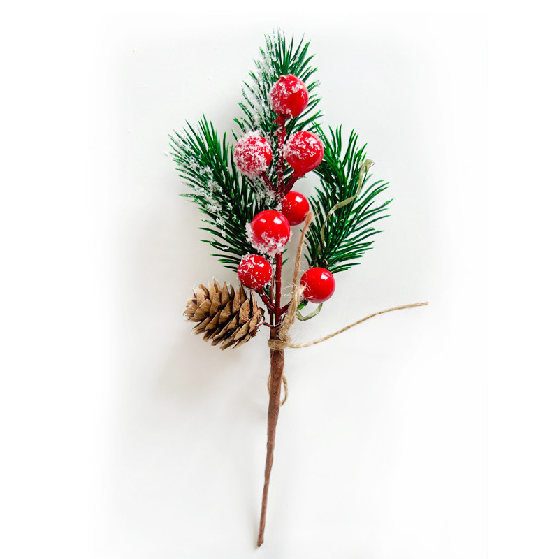 18 cm Christmas tree Ornaments Cuttings pine needle flower  holiday decoration simulation plant red fruit berry branch