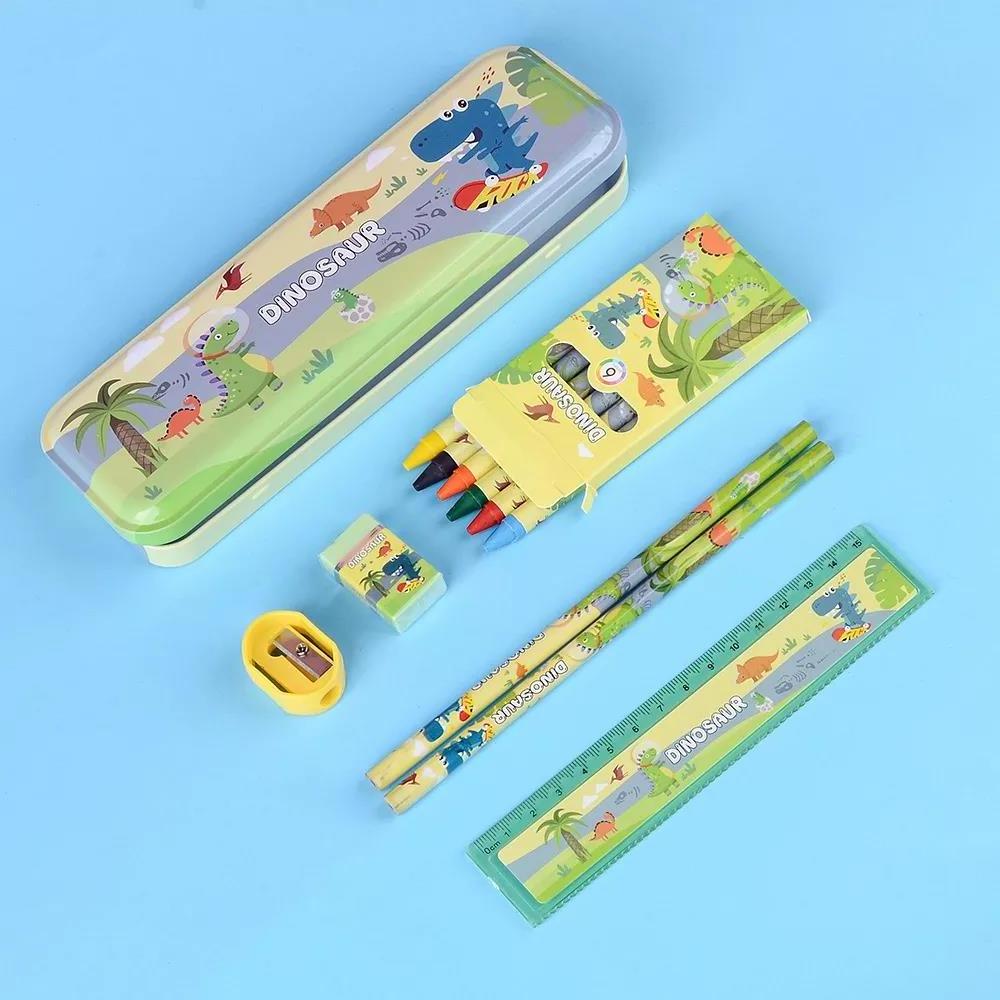 1 Set Cartoon Kawaii Pencil Ruler Eraser Sharpener 9 In 1 Stationery Set for Boy Girls Kids Gift School Office Supplies Gift