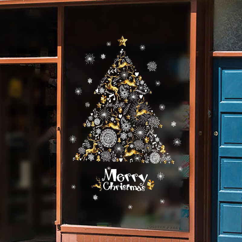 2023 Hot Sale Christmas outdoor Decoration Window Sticker Creative Background Glass Removable Wallpaper christmas trees Sticker