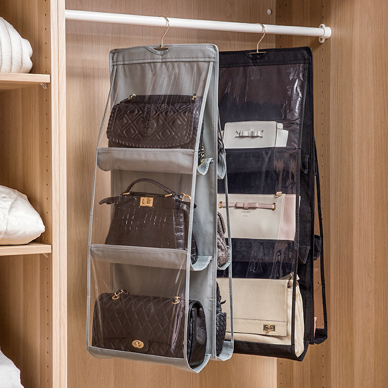 Handbag Storage Organizer for Family Closet Bedroom 6/8 Pocket Hanging Purse Handbag Foldable and Universal Fit Clear Shelf Bag