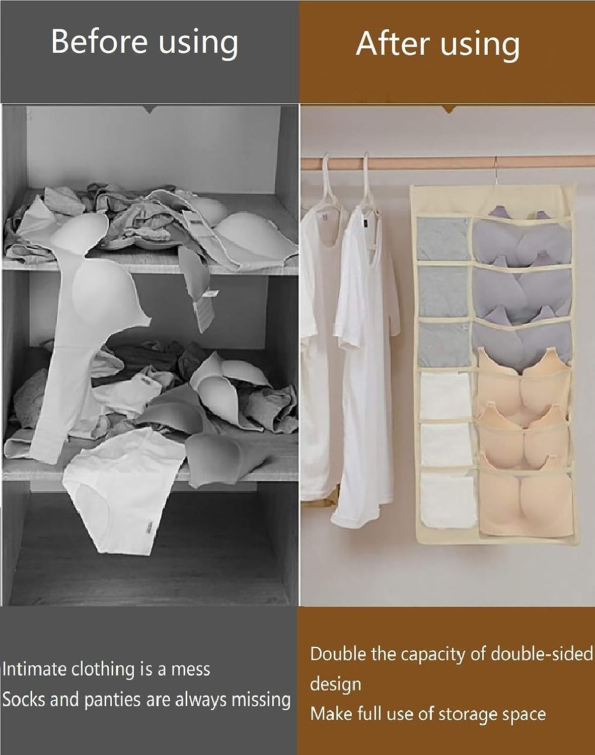 Dual Sided Wall Shelf Wardrobe Storage Bags Hanging Closet Organizer save space for Underwears and bra Hanging Storage Organizer