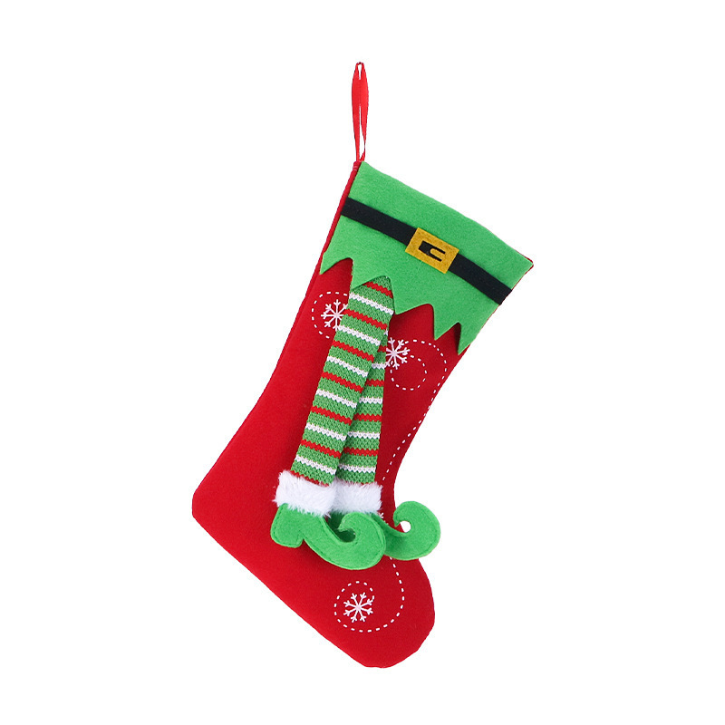 Red Green Personalized Wholesale  Elf legs Christmas Stockings High Quality Plush Bag Embroidery Traditional