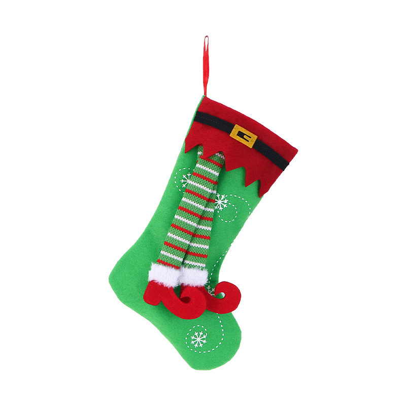 Red Green Personalized Wholesale  Elf legs Christmas Stockings High Quality Plush Bag Embroidery Traditional