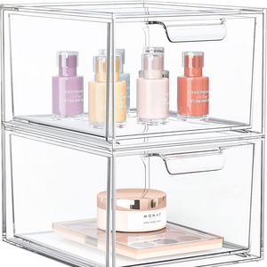 Stackable Makeup Organizer with Drawers Acrylic Storage Bin for Vanity Kitchen Cabinets Bathroom Pantry Organization and Storage