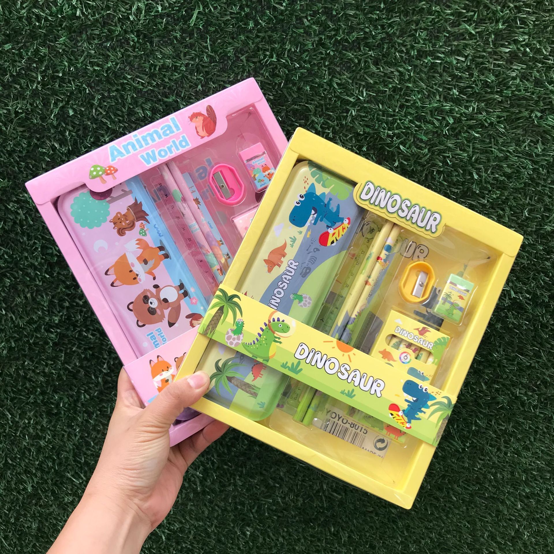 1 Set Cartoon Kawaii Pencil Ruler Eraser Sharpener 9 In 1 Stationery Set for Boy Girls Kids Gift School Office Supplies Gift