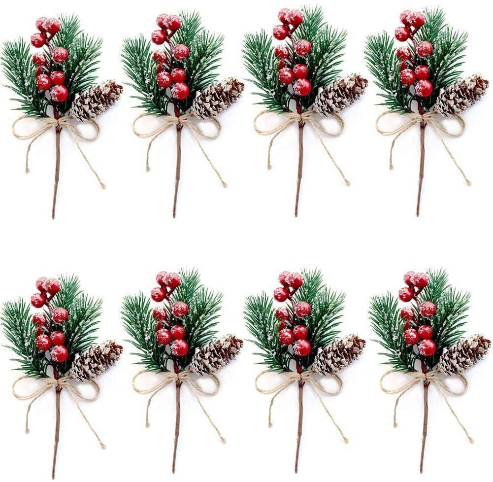 18 cm Christmas tree Ornaments Cuttings pine needle flower  holiday decoration simulation plant red fruit berry branch