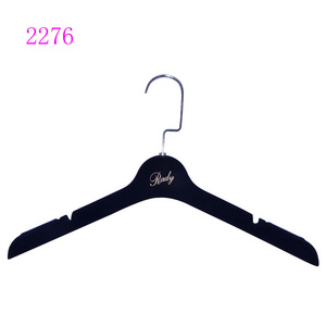 gold stamping logo black velvet coat hanger with flat hook