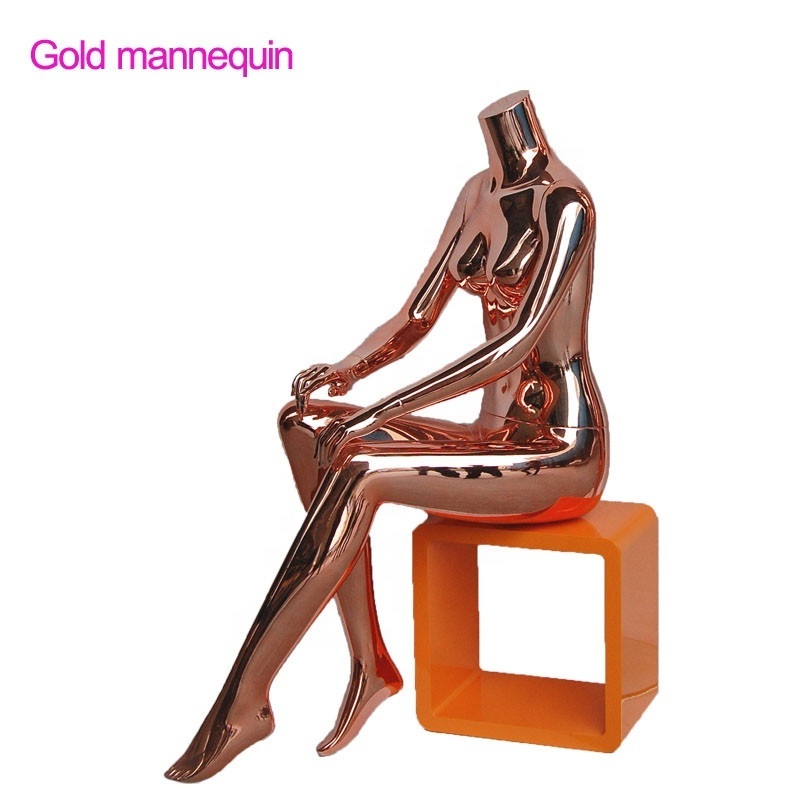 fashion headless no wig gold rose plating sitting female mannequins