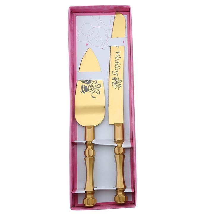 Yangjiang Factory, Non-stick stainless steel Gold color cake set with gold coating handle, laser design for celebration