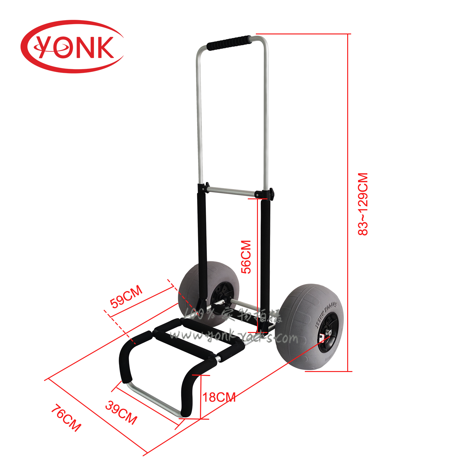 YONK Outdoor Folding Aluminum Beach Cart with Balloon Wheel